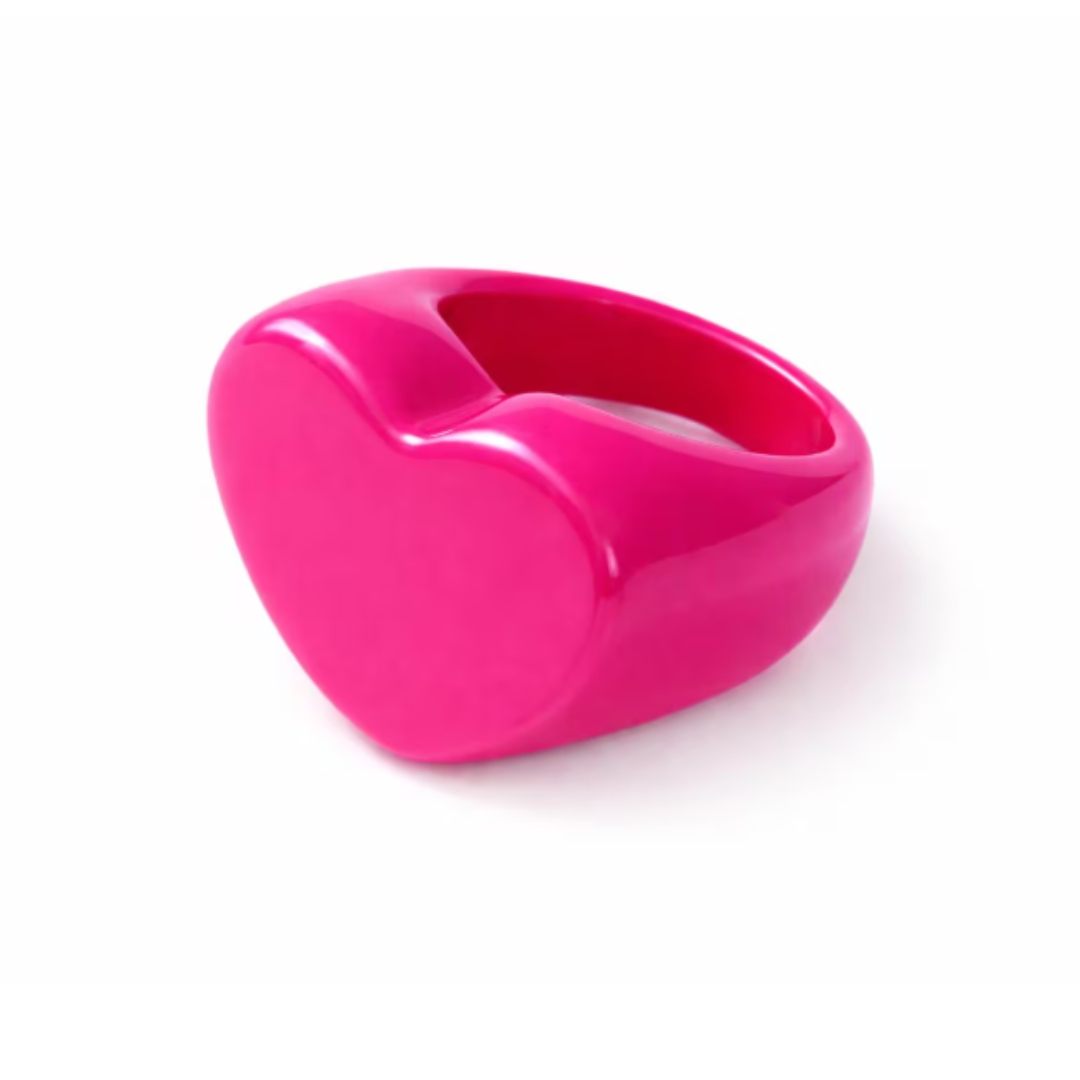 Pink heart ring gold band – cute trendy statement ring for women, resin