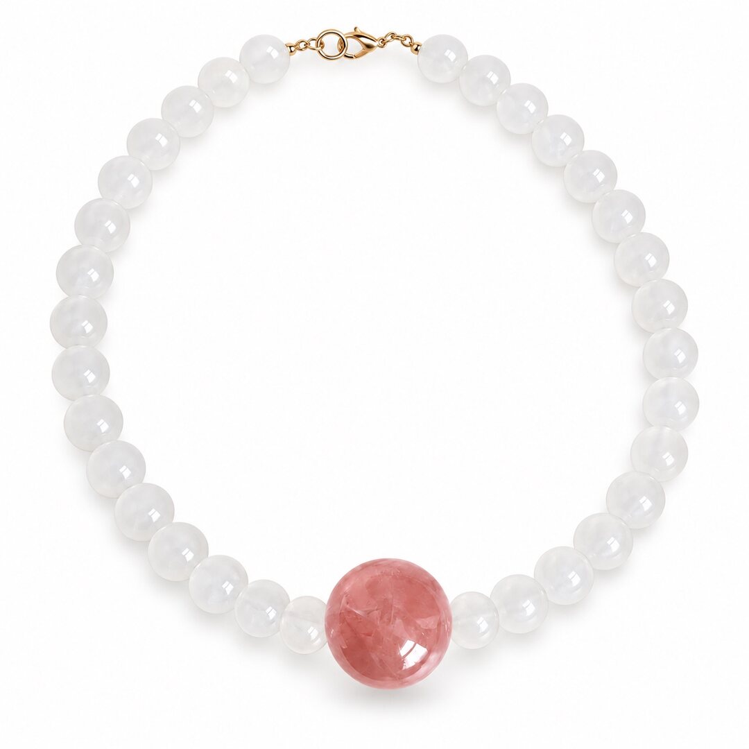 Natural stone beaded necklace with gold-tone accents and statement clasp