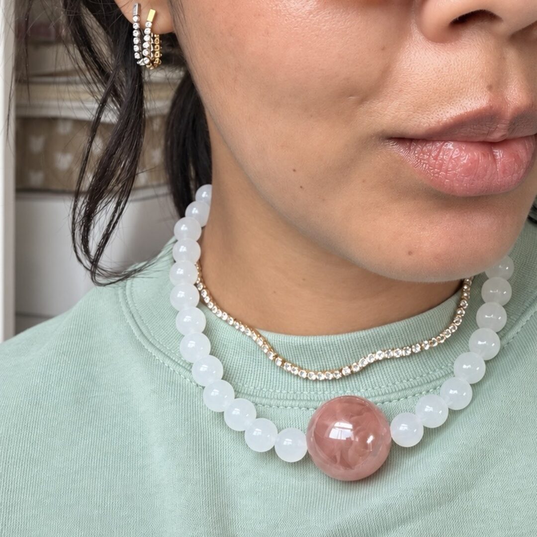 Pink Maximalist Necklace with Oversized Beads - Image 3