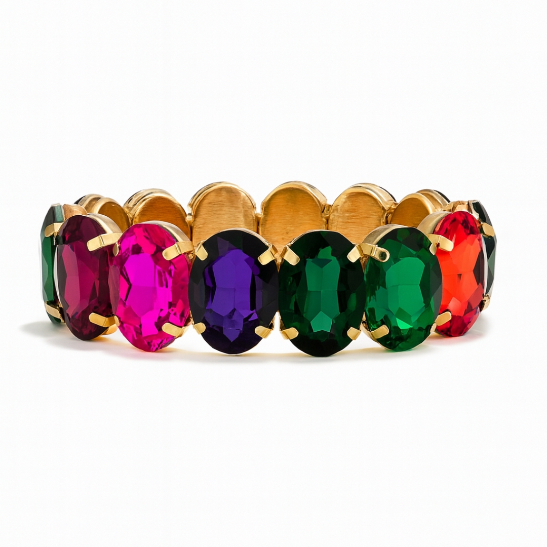 Adjustable multicolor crystal ring with oval stones, elegant and bold women’s jewelry