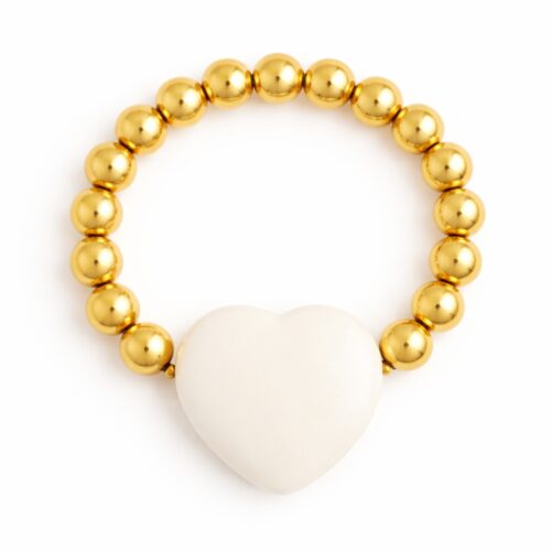 Light Heart Bracelet – Gold Beaded Bracelet with White Heart Charm