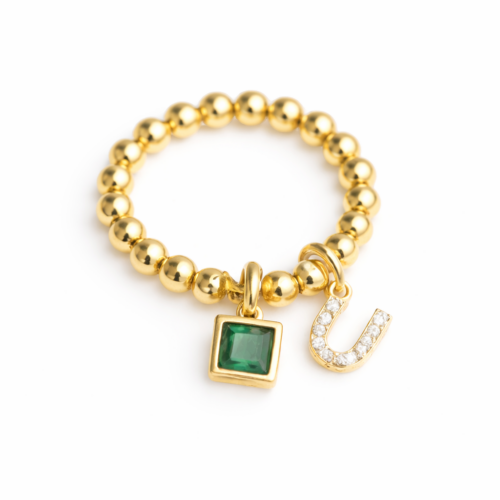 Adjustable Personalized Initial Ring with Red or Green Gemstone