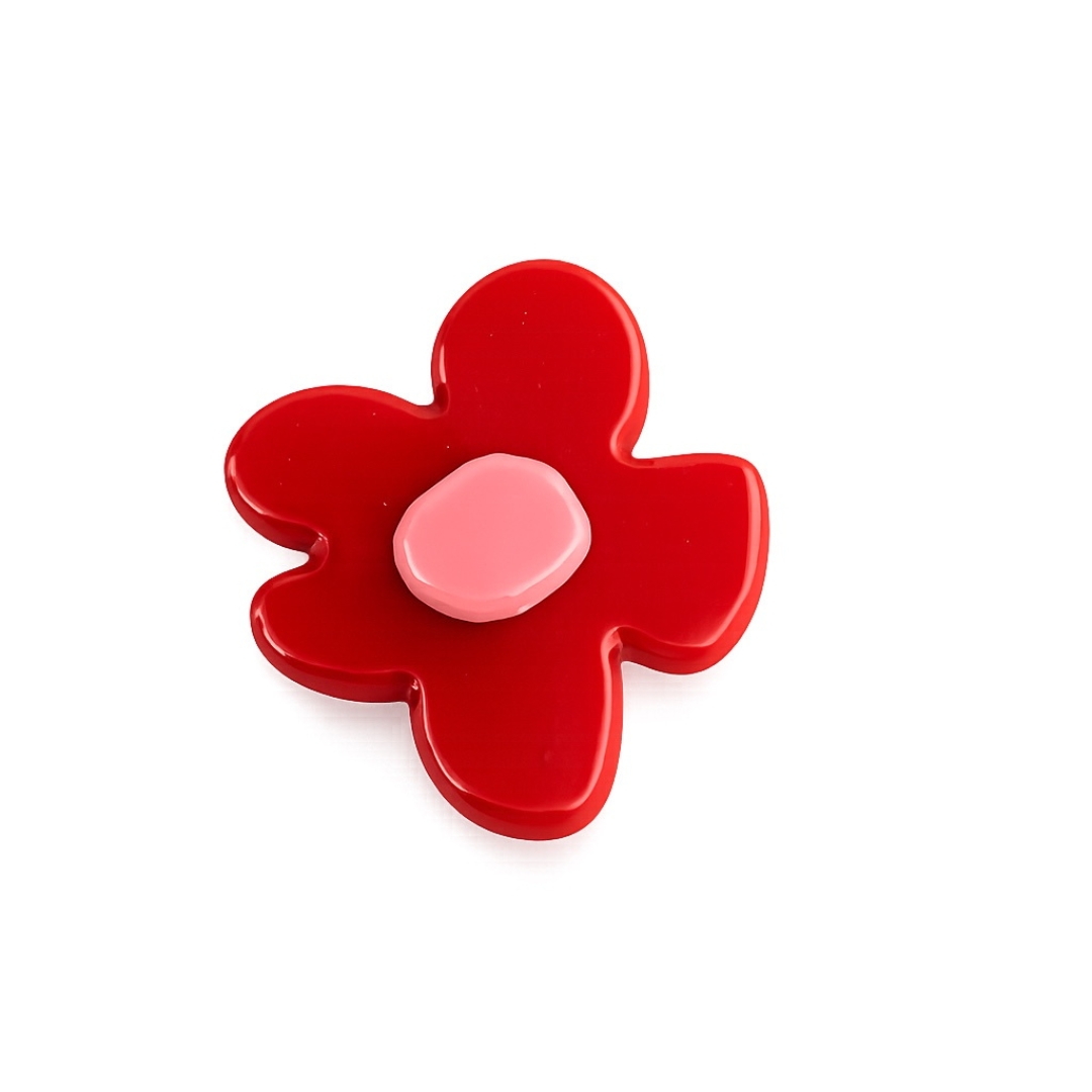 Red resin flower ring adjustable statement jewelry for women