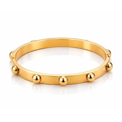 gold bangle bracelet with beaded detail elegant bracelet for women.