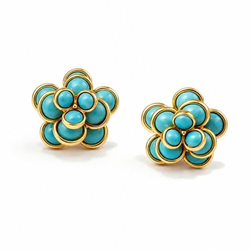turquoise flower statement earrings gold bold floral earrings for women