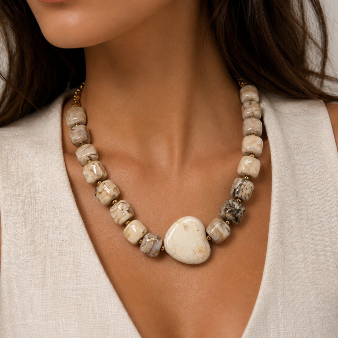 Resin Statement Necklace – Elegant Chunky Beaded Necklace for Women - Image 2