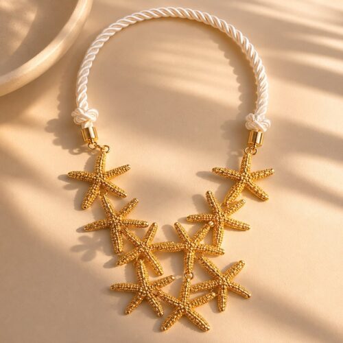 Gold Starfish Statement Necklace with Nautical Rope Chain Coastal Summer Jewelry in usa