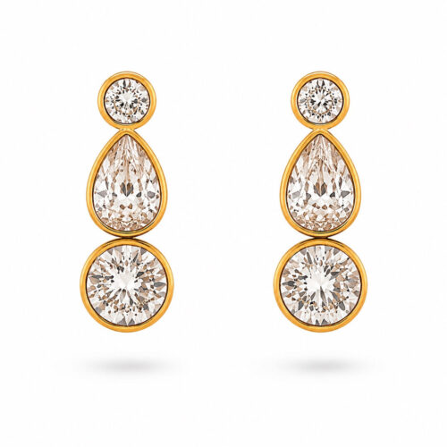 Crystal drop earrings with mixed round and teardrop faceted stones in gold-tone settings
