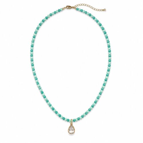 Mint crystal necklace with small faceted beads and teardrop charm