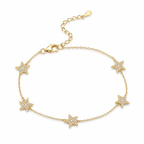 Crystal star bracelet with sparkling stones and adjustable chain, available in gold and silver